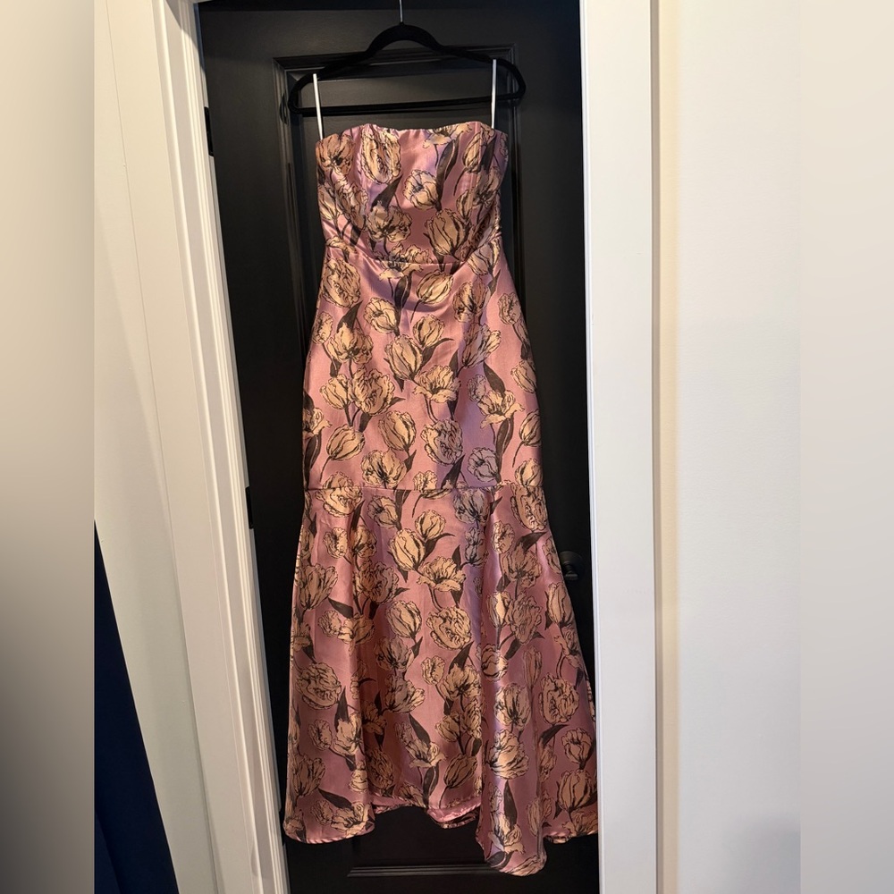 Lulus Gowning Around Mauve Floral Jacquard Strapless Maxi Dress Purple - Size M